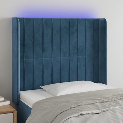 vidaXL Cabeceira cama c/ luzes LED veludo 103x16x118/128cm azul-escuro