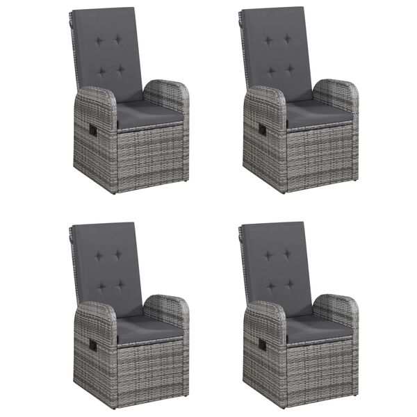 vidaXL 5 pcs conjunto jantar p/ jardim c/ almofad&otilde;es vime PE cinzento