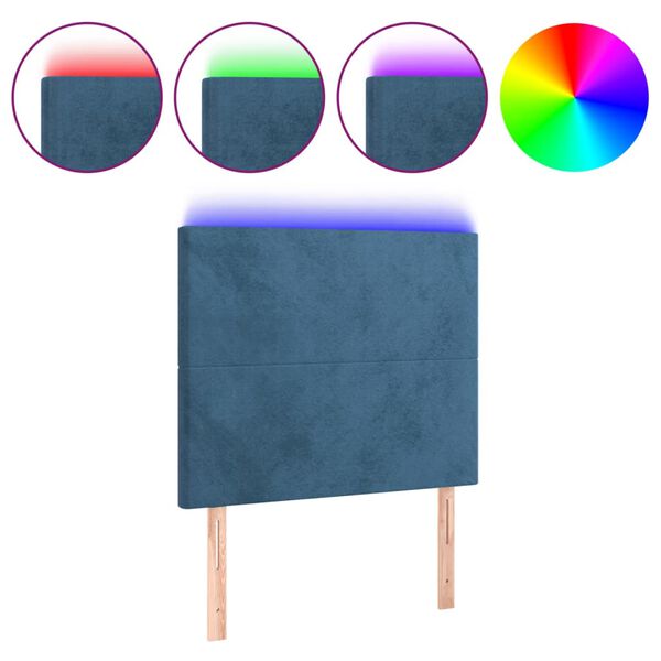 vidaXL Cabeceira cama c/ luzes LED veludo 90x5x118/128cm azul-escuro