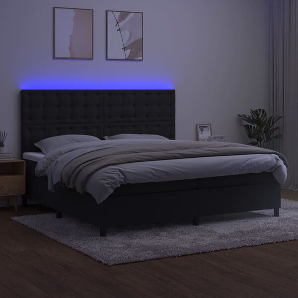 vidaXL Cama box spring c/ colch&atilde;o/LED 200x200 cm veludo preto
