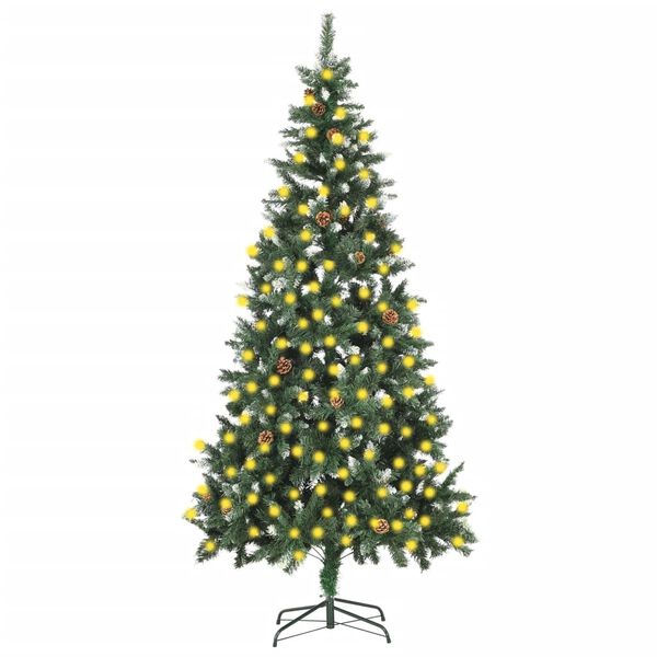 vidaXL &Aacute;rvore de Natal artificial com pinhas pr&eacute;-iluminada 210 cm