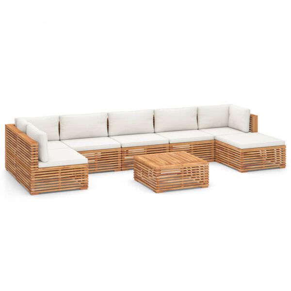 vidaXL 8 pcs conjunto lounge jardim + almofad&otilde;es cor creme teca maci&ccedil;a