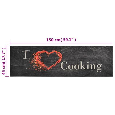 vidaXL Tapete de cozinha lavável 45x150 cm veludo padrão cooking preto