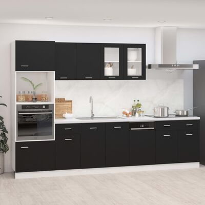 vidaXL 7 pcs conjunto armários de cozinha contraplacado preto
