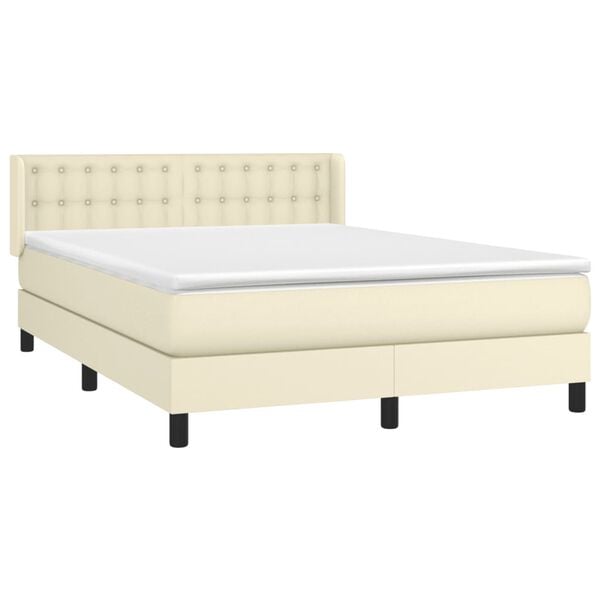 vidaXL Cama com molas/colch&atilde;o 140x200 cm couro artificial cor creme
