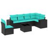 vidaXL Conjunto de sof&aacute; de jardim com 7 pe&ccedil;as e almofadas em rattan sint&eacute;tico preto