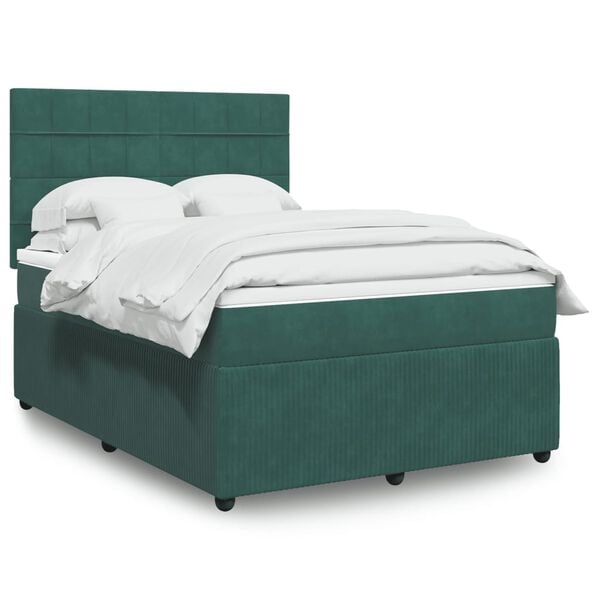 vidaXL Cama com molas/colch&atilde;o 140x200 cm veludo verde-escuro