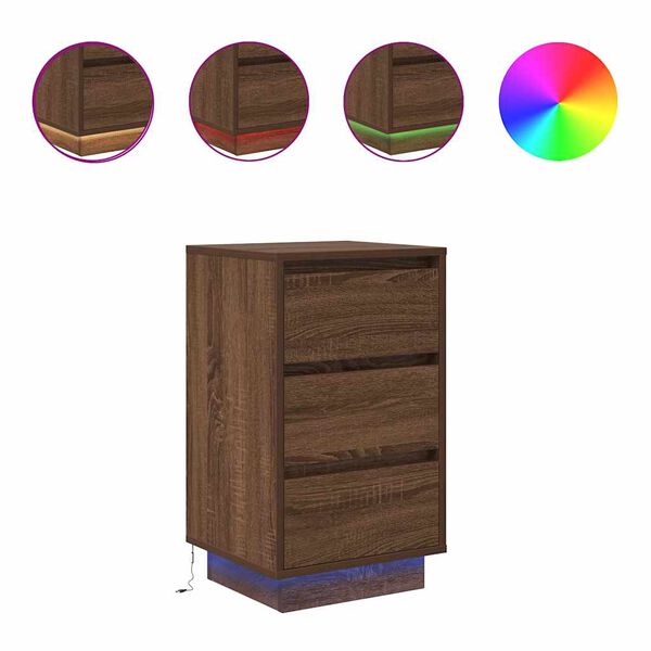 vidaXL Mesa de cabeceira com luzes LED 38x34x65 cm carvalho castanho