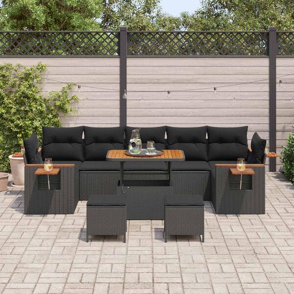 vidaXL Conjunto de Sof&aacute; de Jardim com almofada 13 pcs Preto vime PE