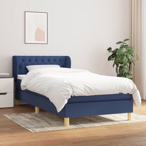 vidaXL Cama com molas/colch&atilde;o 90x200 cm tecido azul