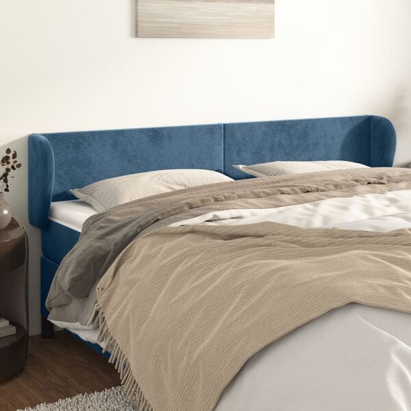 vidaXL Cabeceira de cama c/ abas veludo 203x23x78/88cm azul-escuro