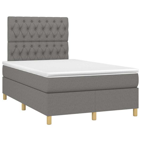 vidaXL Cama boxspring com colch&atilde;o 120x190 cm tecido cinzento-escuro