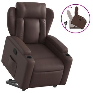 vidaXL Poltrona reclin&aacute;vel elevat&oacute;ria couro artificial castanho