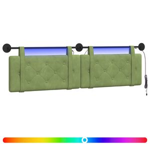 vidaXL Cabeceira suspensa Com luz LED Verde Claro Veludo