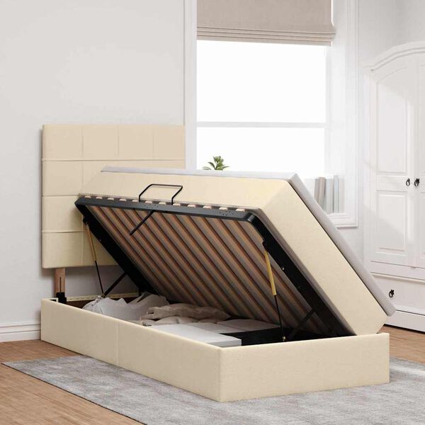 vidaXL Cama com arruma&ccedil;&atilde;o e LED com led Creme 100 x 200 cm Poli&eacute;ster