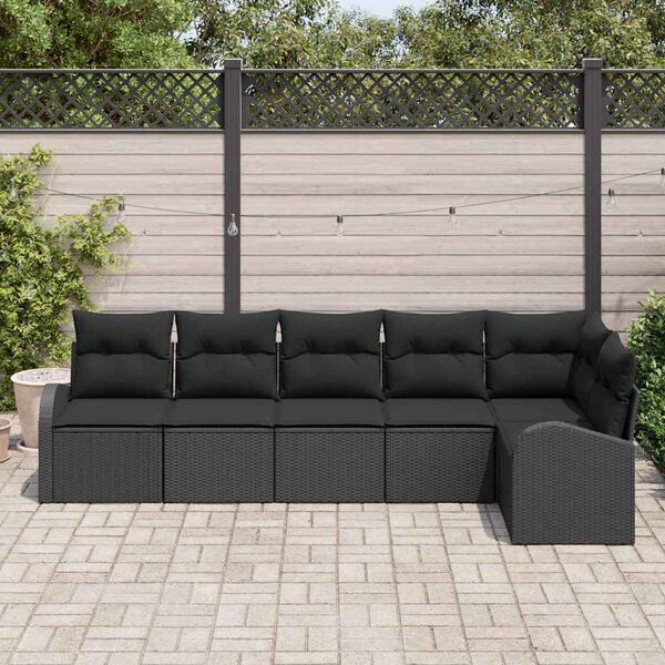 vidaXL Conjunto de Sof&aacute; de Jardim com almofada 6 pcs Preto vime PE
