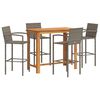 vidaXL 5 pcs conjunto de bar p/ jardim ac&aacute;cia maci&ccedil;a/vime PE cinzento