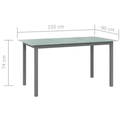 vidaXL Mesa de jardim em alumínio e vidro 150x90x74 cm cinzento-claro