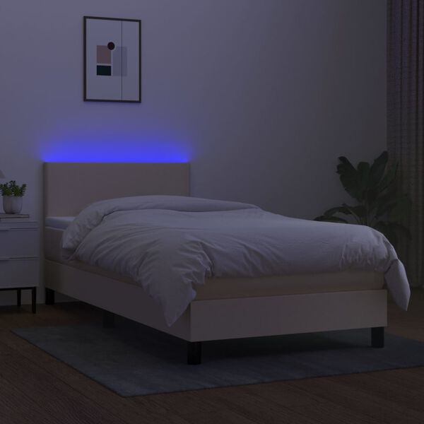 vidaXL Cama box spring c/ colch&atilde;o e LED 90x200 cm tecido cor creme