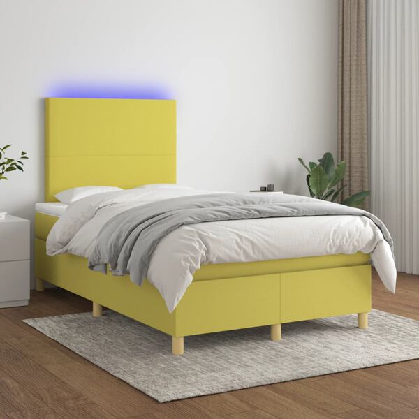 vidaXL Cama box spring c/ colch&atilde;o e LED 120x200 cm tecido verde