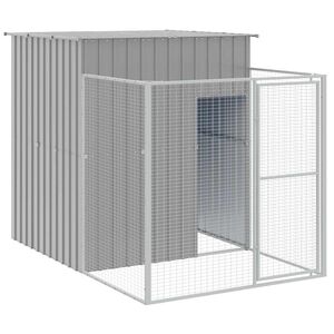 vidaXL Casota para c&atilde;es com parque a&ccedil;o galvanizado cinzento-claro