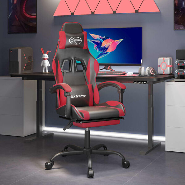 vidaXL Cadeira gaming girat&oacute;ria c/ apoio couro artific. preto/vermelho