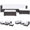 vidaXL 5 pcs conjunto lounge jardim c/ almofad&otilde;es vime PE castanho