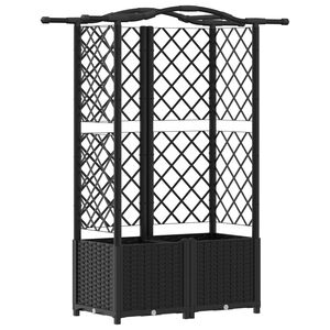 vidaXL Cama Elevada com Treli&ccedil;a e Telhado Preto 122 x 40 x 141 cm PP
