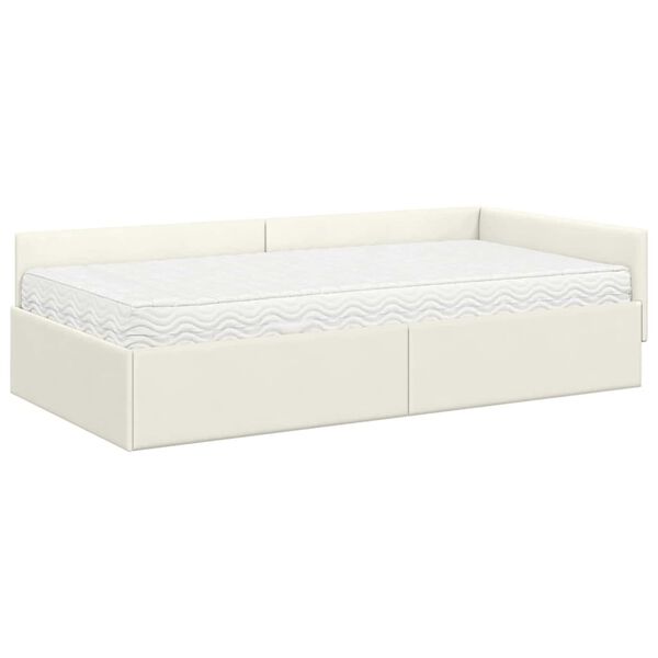 vidaXL Estrutura de Cama de Canto com Colch&atilde;o 2 pcs Creme Veludo