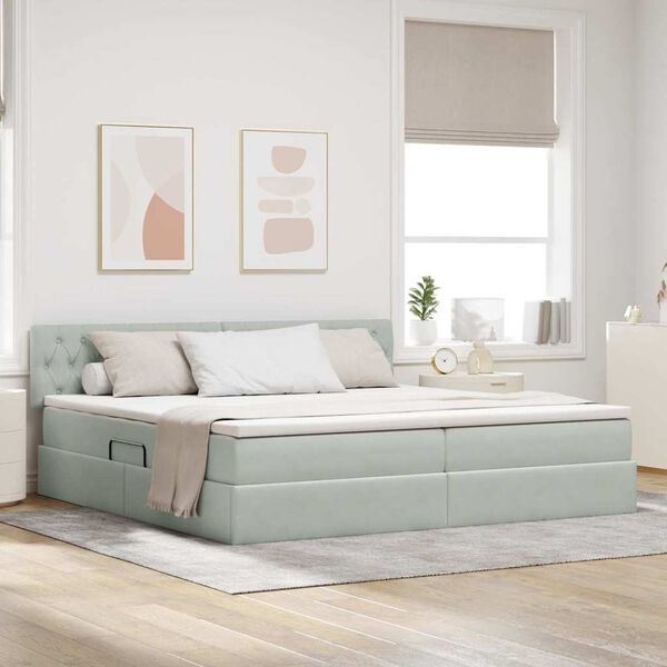 vidaXL Cama com arruma&ccedil;&atilde;o e LED Cinzento-claro 200 x 200 cm Veludo