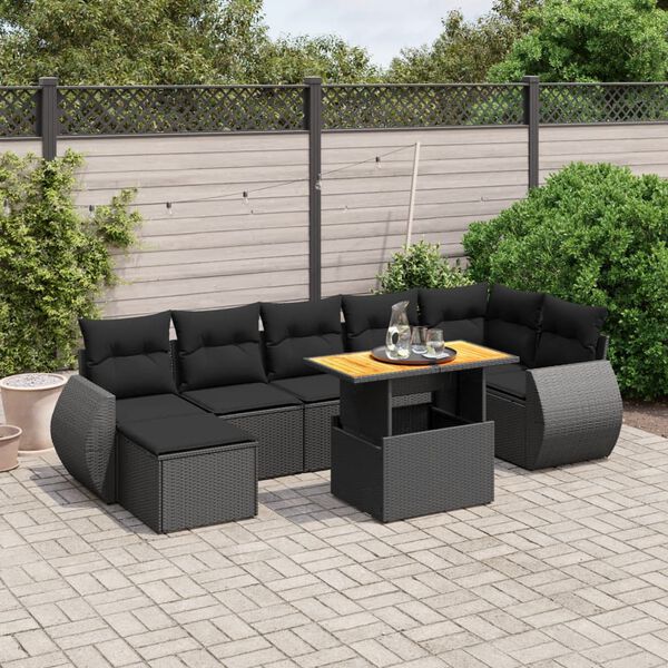 vidaXL 8 pcs conjunto sof&aacute;s de jardim com almofad&otilde;es vime PE preto
