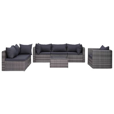 vidaXL 7 pcs sofás de jardim c/ almofadões+almofadas vime PE cinzento