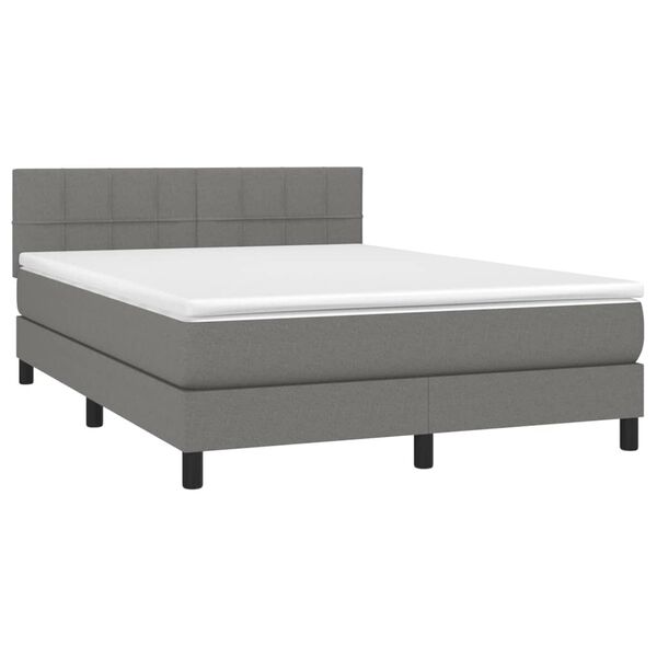 vidaXL Cama box spring c/ colch&atilde;o e LED 140x190 cm tecido cinza-escuro