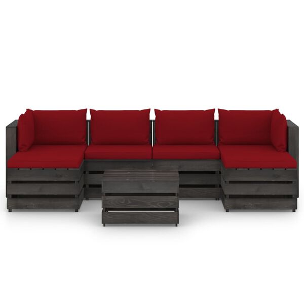 vidaXL 7 pcs conj. lounge jardim + almofad&otilde;es madeira impreg. cinzento