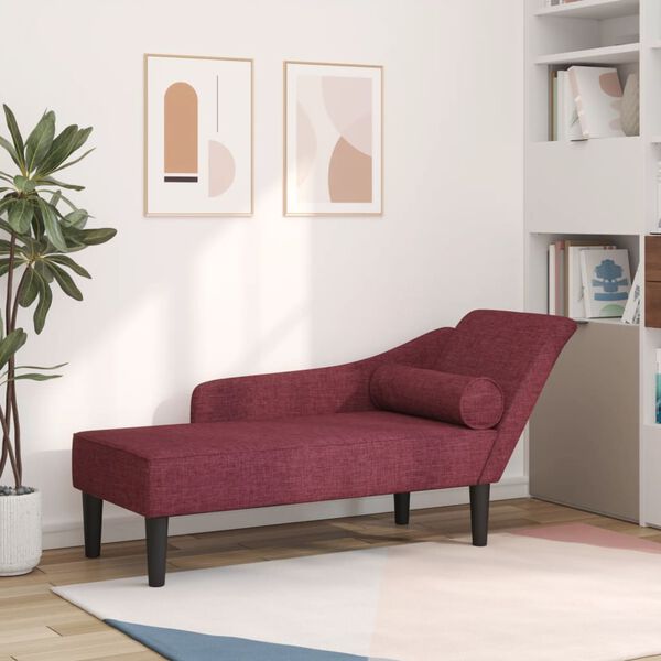 vidaXL Chaise longue com almofadões tecido vermelho tinto