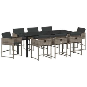 vidaXL Conjunto de Jantar para Jardim 9 pcs Cinzeto vime PE