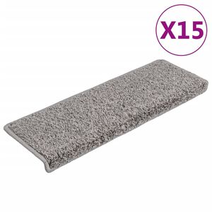 vidaXL Tapetes de escada 15 pe&ccedil;as 65x21x4 cm cinza com borda retangular