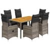 vidaXL 7 pcs conjunto bistr&ocirc; de jardim c/ almofad&otilde;es vime PE cinza