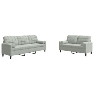 vidaXL 2 pcs conjunto sof&aacute;s com almofad&otilde;es e rolos veludo cinza-claro