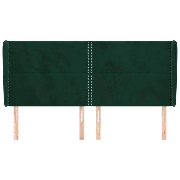 vidaXL Cabeceira cama c/ abas veludo 183x23x118/128 cm verde-escuro