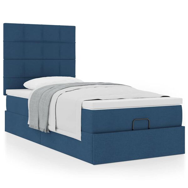 vidaXL Estrutura de cama otomana com colch&atilde;o tecido azul 80x200cm