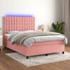 vidaXL Cama box spring c/ colch&atilde;o/LED 140x200 cm veludo rosa