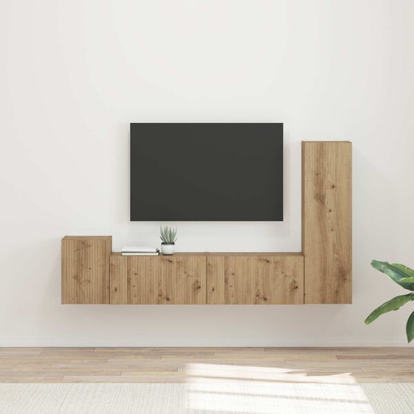 vidaXL Conjunto de m&oacute;vel de TV 4 pcs Carvalho Artesanal