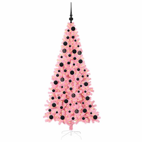 vidaXL &Aacute;rvore de Natal com 300 LEDs com suporte Rosa 180 cm PVC