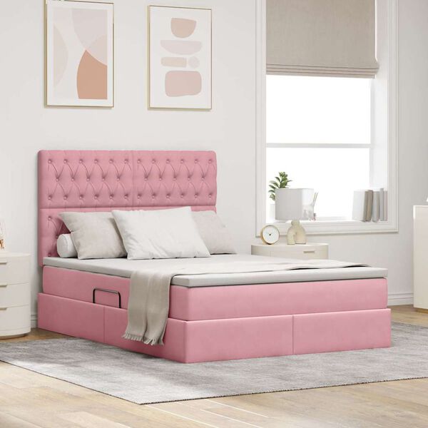 vidaXL Cama com arruma&ccedil;&atilde;o e LED com colch&atilde;o Rosa 140 x 190 cm Veludo