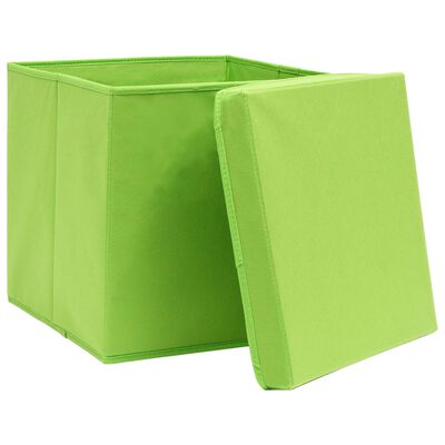 vidaXL Caixas de arrumação com tampas 4 pcs 32x32x32 cm tecido verde