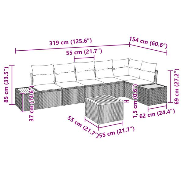vidaXL Conjunto de Sof&aacute; de Jardim 7 pcs Preto Rattan Sint&eacute;tico