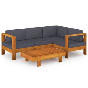 vidaXL 5 pcs conj. lounge de jardim c/ almofad&otilde;es cinza-escuro ac&aacute;cia