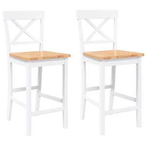 vidaXL Bancos de bar 2 pcs madeira de seringueira maciça branco