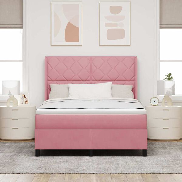 vidaXL Cama Box com cabeceira Rosa 160 x 200 cm Veludo